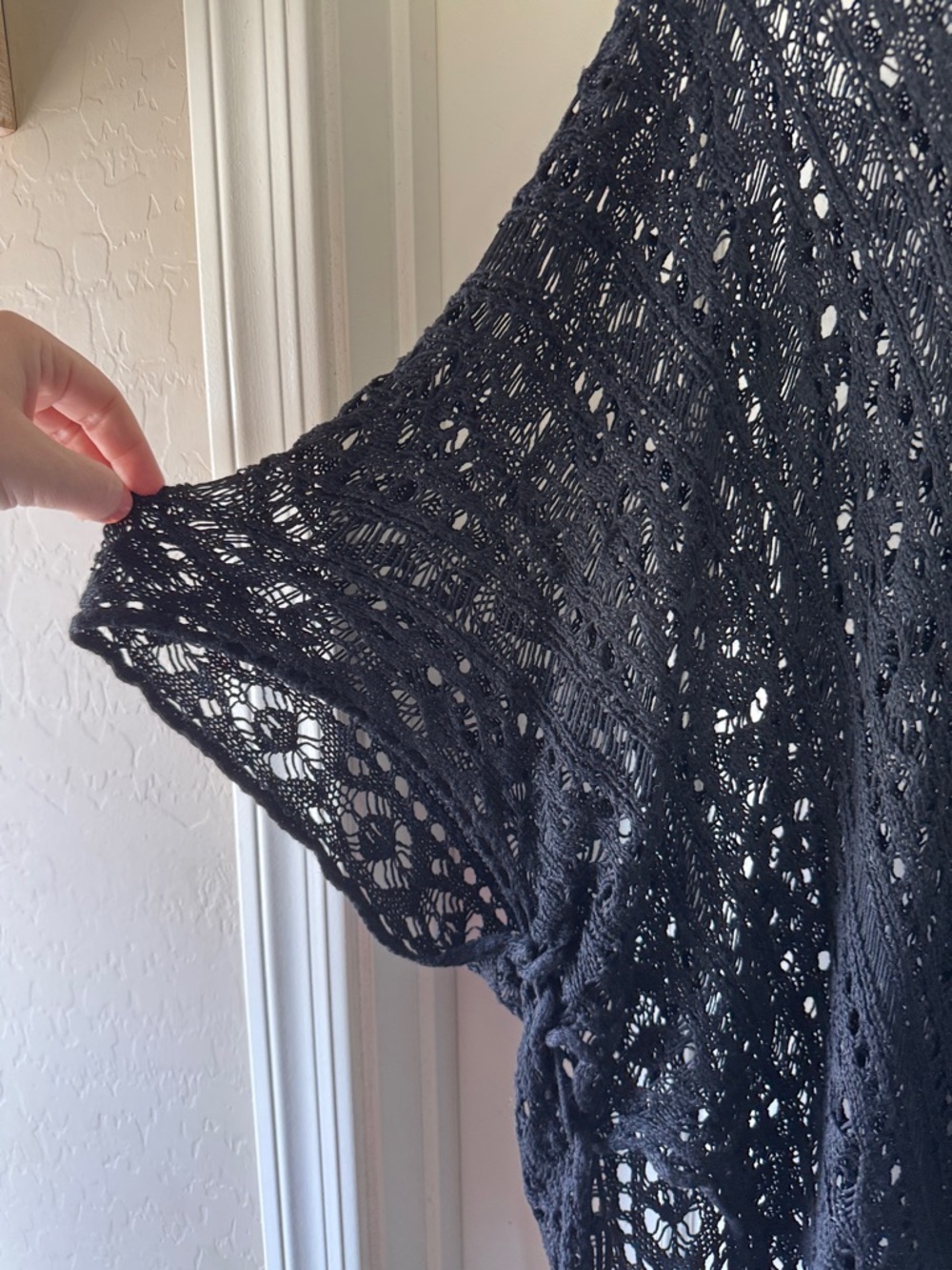 Black Crochet Kimono Cover-Up with Tassels / AA72 - Picture 2 of 4